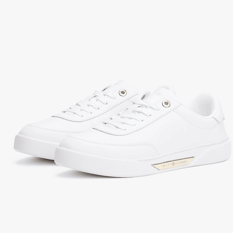 Womens Tommy Hilfiger Leather Court Trainers - White