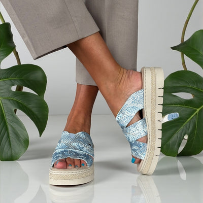Womens Rieker V4989 Blue Wedge Sandal - Blue