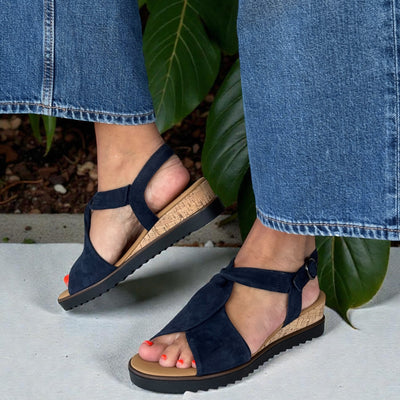 Womens Gabor Rich Twist Front Slingback Sandals - Navy Suede