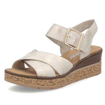 Womens Rieker 63795 Gold Shimmer Wedge Sandals - Gold
