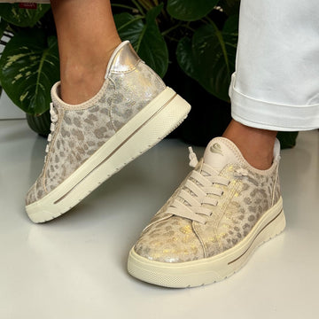 Womens Jana 23764 Rose Gold Leopard Trainers - Rose Gold Leopard