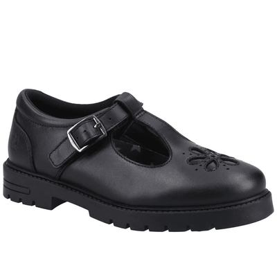 Hush Puppies Fiona Junior Girls T-Bar School Shoes - Black