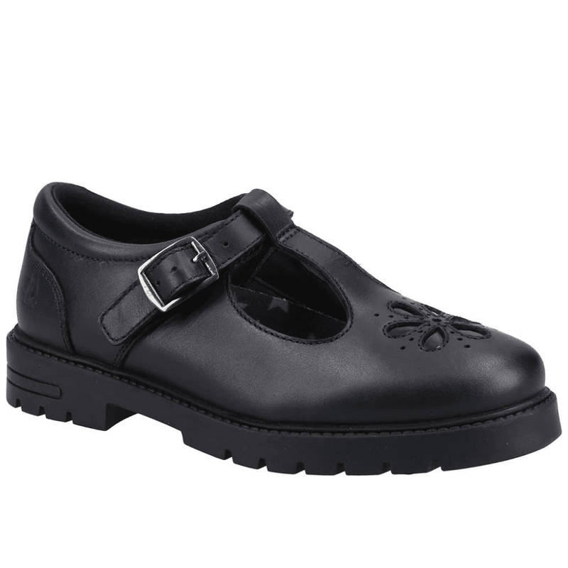 Hush Puppies Fiona Junior Girls T-Bar School Shoes - Black