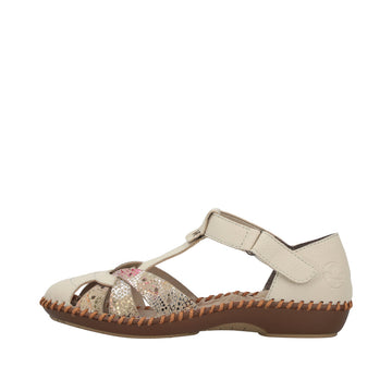 Womens Rieker M1655 Beige Heeled Sandal - Beige Gold
