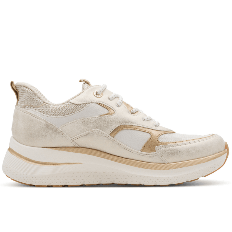 Womens Marco Tozzi 23732 Beige Shimmer Wedge Trainers - Dune Combi