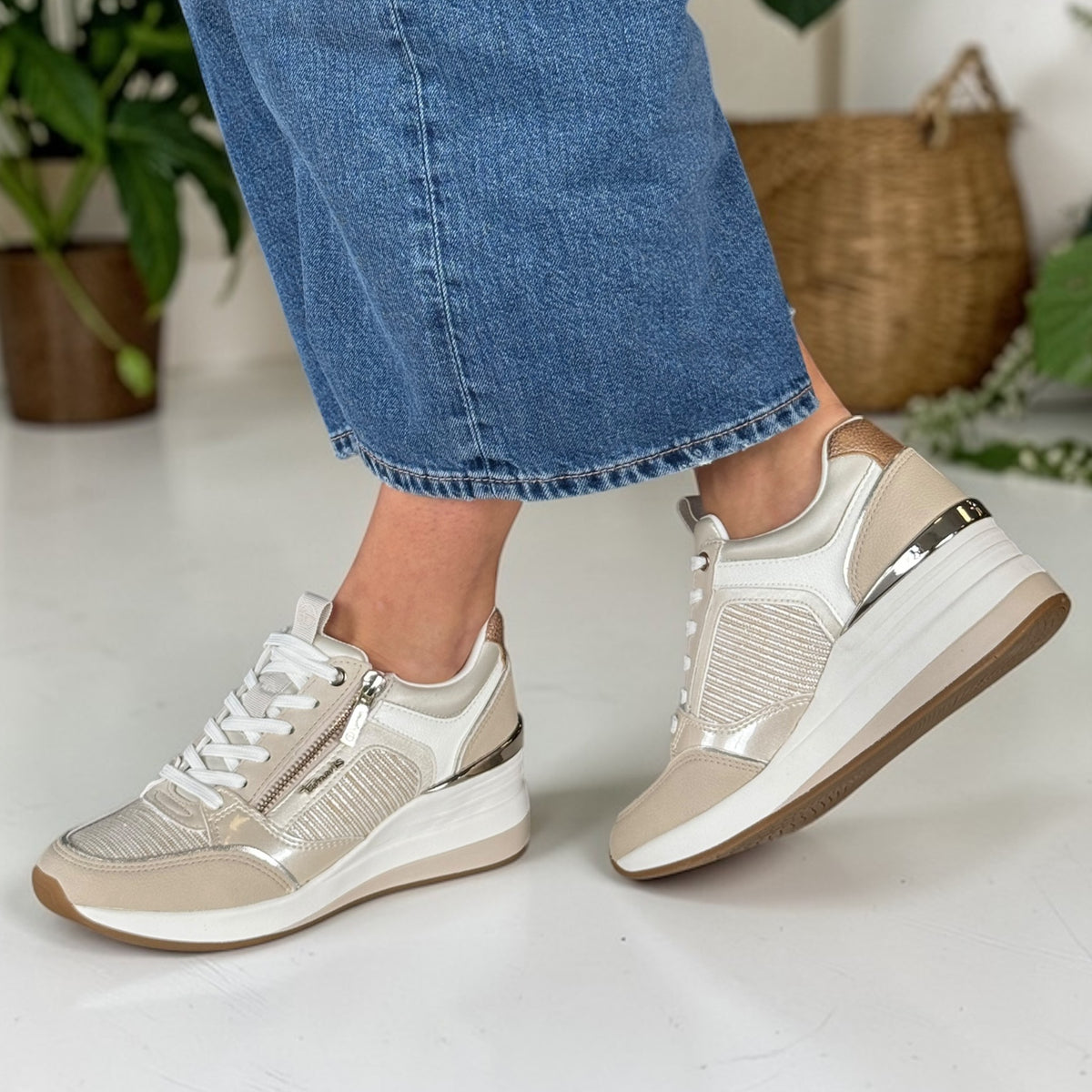 Womens Tamaris 23703 Combination Side Zip Wedge Trainers