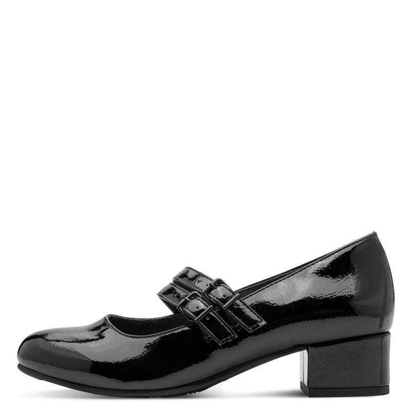 Womens Jana 24366 Black Patent Block Heels - Black Patent