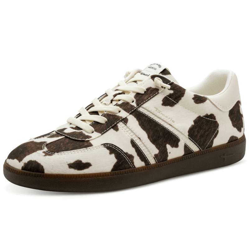 Womens Tamaris 23729 Cow Print Elastic Lace Gumsole Trainers - Cow