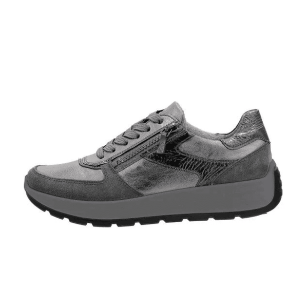 Womens Ara New York Grey Metallic and Suede Side Zip Trainers - Grey
