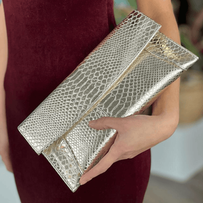 Womens Emis Ladies Clutch Bag - Gold Lizard