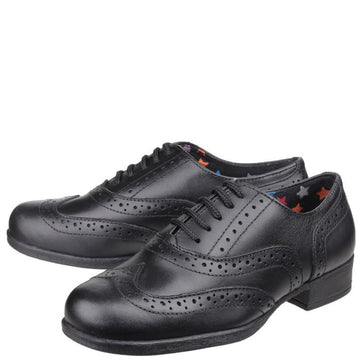Girls Hush Puppies Kada Black Junior School Shoes - Black