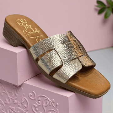 Womens Oh My Sandals 5880 Low Block Heel Sliders - Gold