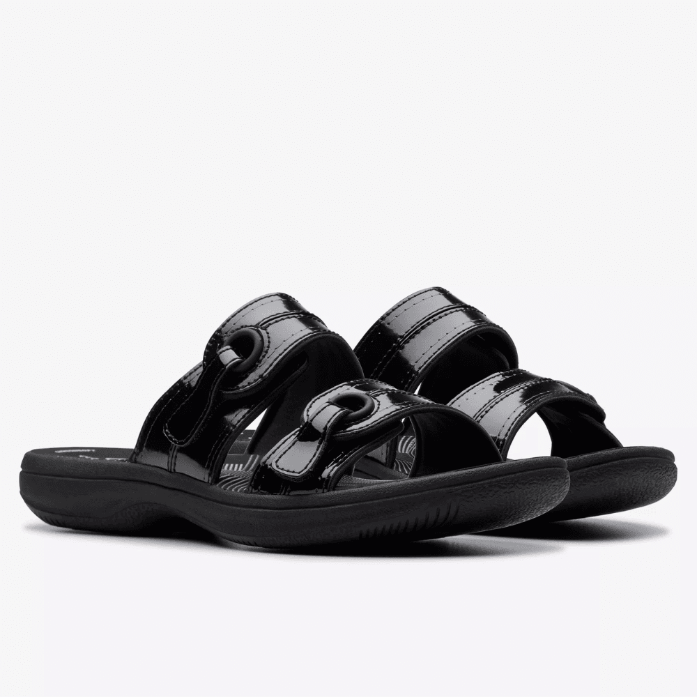 Womens Clarks Brinkley Maye Black Patent Double Strap Mules