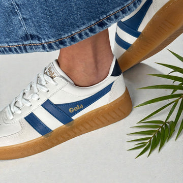 Womens Gola Grandslam Elite White Blue and Navy Gumsole Trainers - White