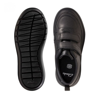 Junior Clarks Scape Flare Boys Velcro School Shoe - Black