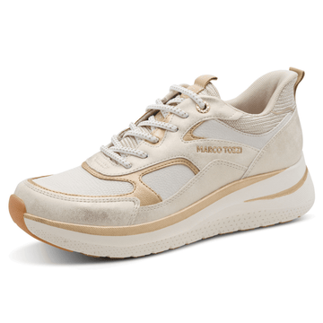 Womens Marco Tozzi 23732 Beige Shimmer Wedge Trainers - Dune Combi