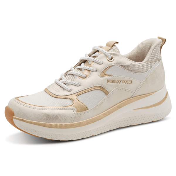 Womens Marco Tozzi 23732 Beige Shimmer Wedge Trainers - Dune Combi