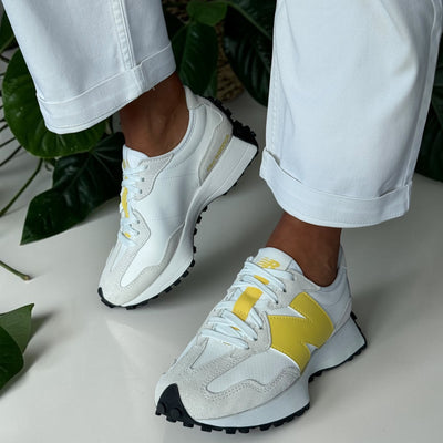 Womens New Balance 327 Trainers - White & Yellow