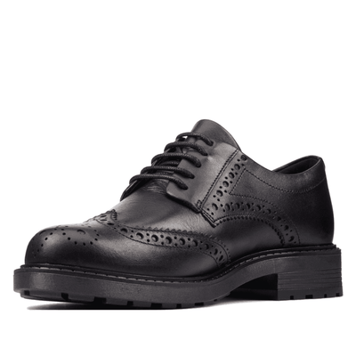 Girls Clarks Orinoco 2 Limit Brogue School Shoe - Black Leather - Black