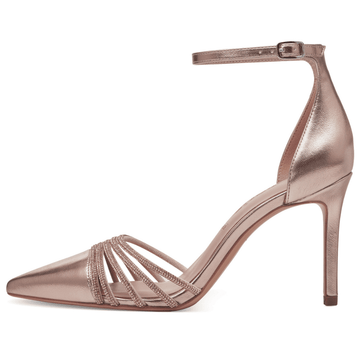 Womens Tamaris Metallic Rose Gold Diamante Closed Toe High Heels - Rose Gold