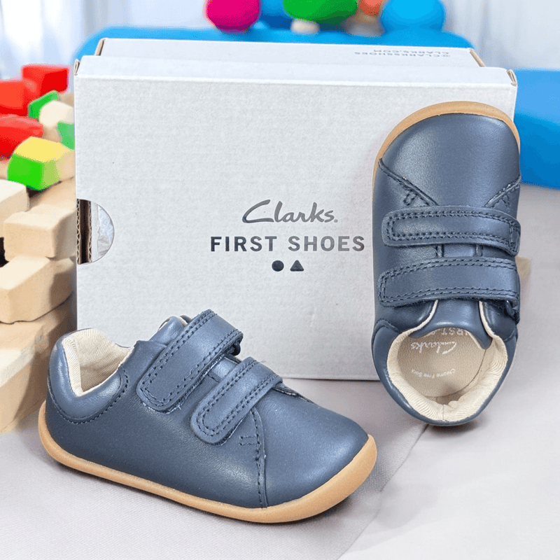 Infant Boys Clarks Roamer Craft Navy Leather 2 Strap Pre Walker Shoes - Navy
