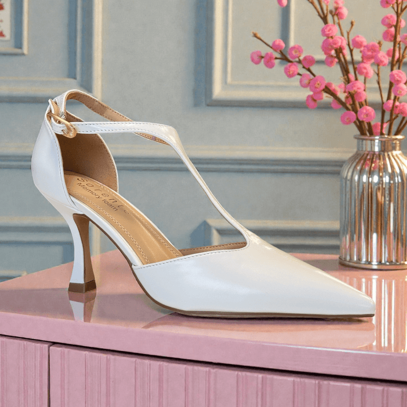 Womens Sorento Boynehill T-Bar Flared Heels - White