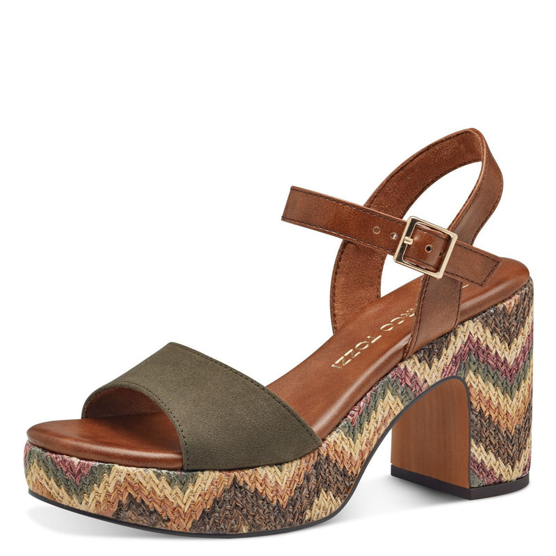 Womens Marco Tozzi 28008 Heeled Sandals - Khaki Combination