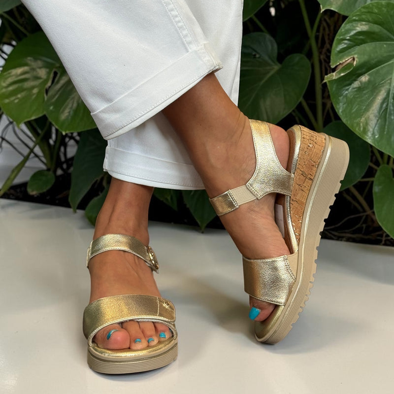 Womens Jana 28365 Gold Wedge Sandals - Gold