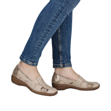 Womens Rieker 41385 Beige Heeled Sandal - Beige Gold