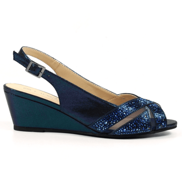 Womens Lunar Emmerline Navy Diamante Peep-Toe Wedge Heels - Navy