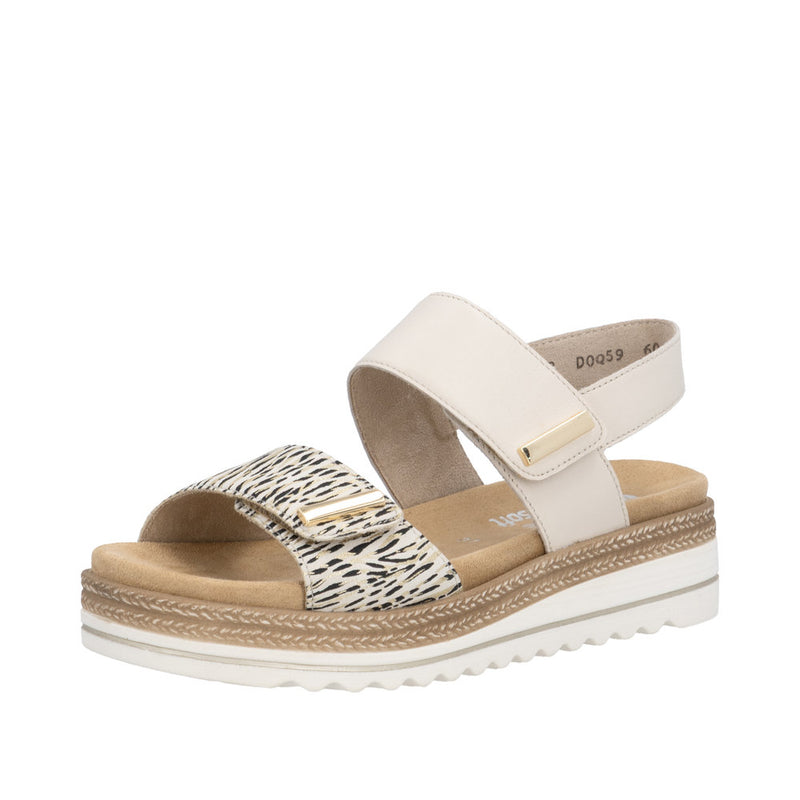 Womens Remonte D0Q59 Beige Combi Wedge Sandal - Beige Combi