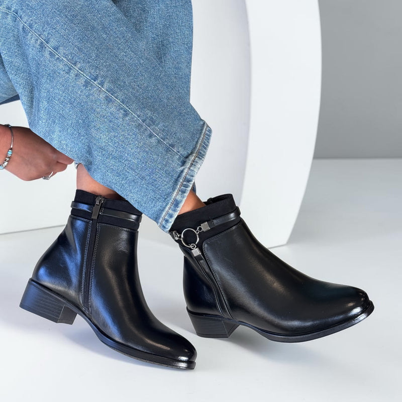 Womens Susst Gemma26 Faux Leather Ankle Boots - Black