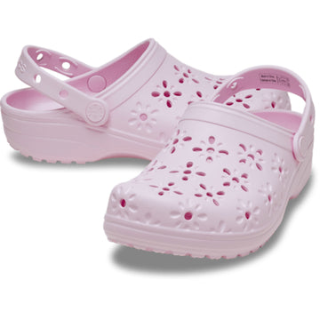 Womens Crocs Classic Floral Cut Out Clogs - Pink Milk