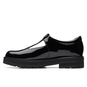 Junior Girls Clarks Prague Brill T-Bar School Shoe(G Fit) - Black