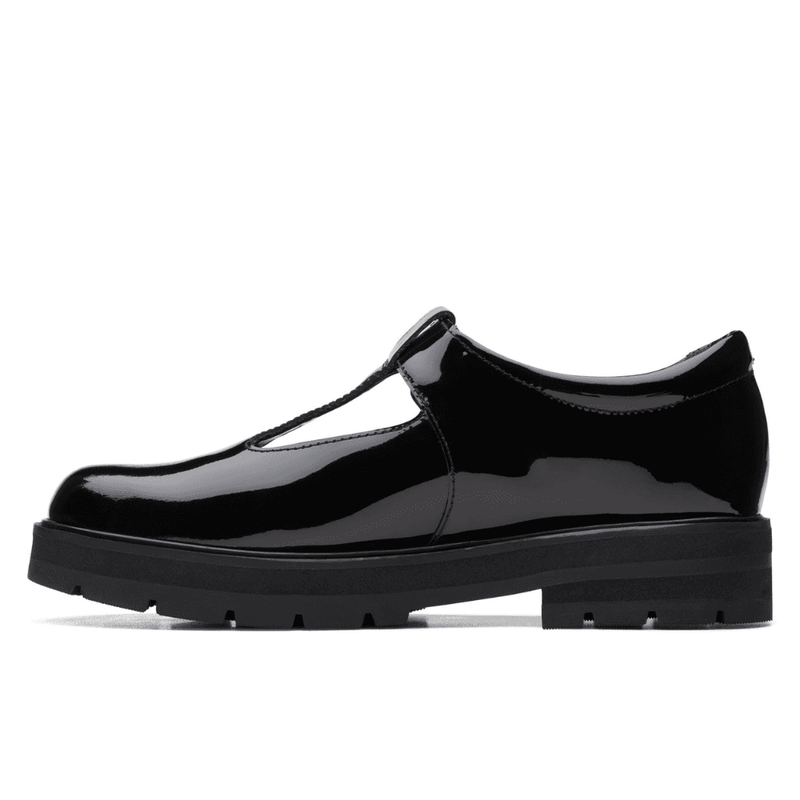 Junior Girls Clarks Prague Brill T-Bar School Shoe(G Fit) - Black