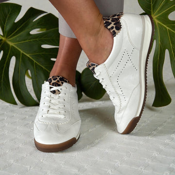 Womens Gabor 83.432 White with Leopard Heel Tennis Trainers - White