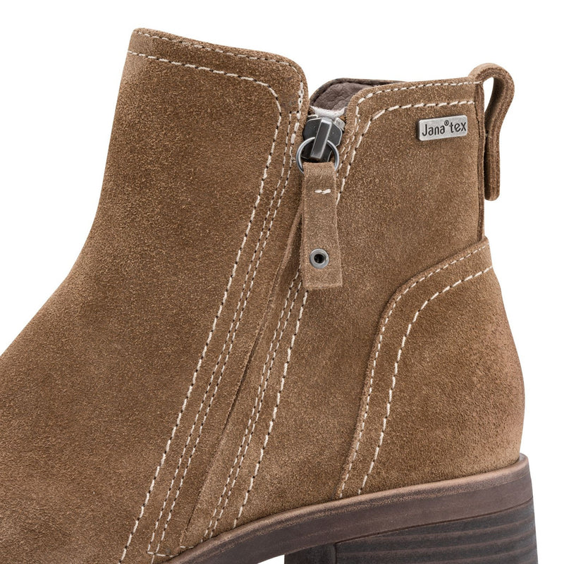 Womens Jana 25711 Side Zip Ankle Boots - Camel Suede