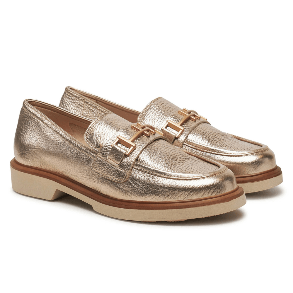 Womens Hispanitas 254066 Gold Metallic Leather Loafers