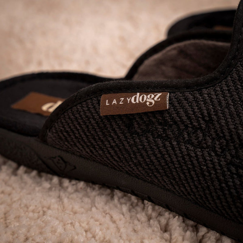 Mens Lazy Dogz Paul Black Slippers - Black