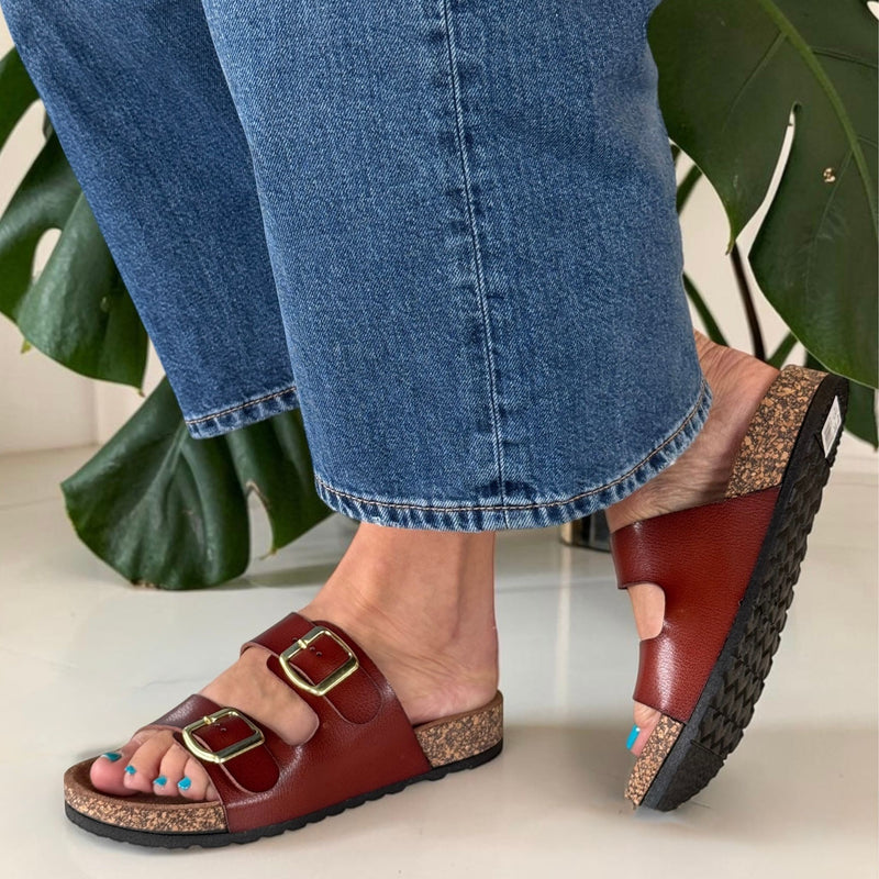 Womens Heavenly Feet Harmony  2 Strap Mule Sandals - Redwood