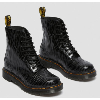 Womens Dr Martens 1460 Pascal Zebra Emboss Black Boots - Black