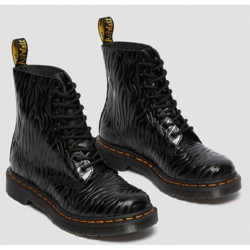 Womens Dr Martens 1460 Pascal Zebra Emboss Black Boots - Black
