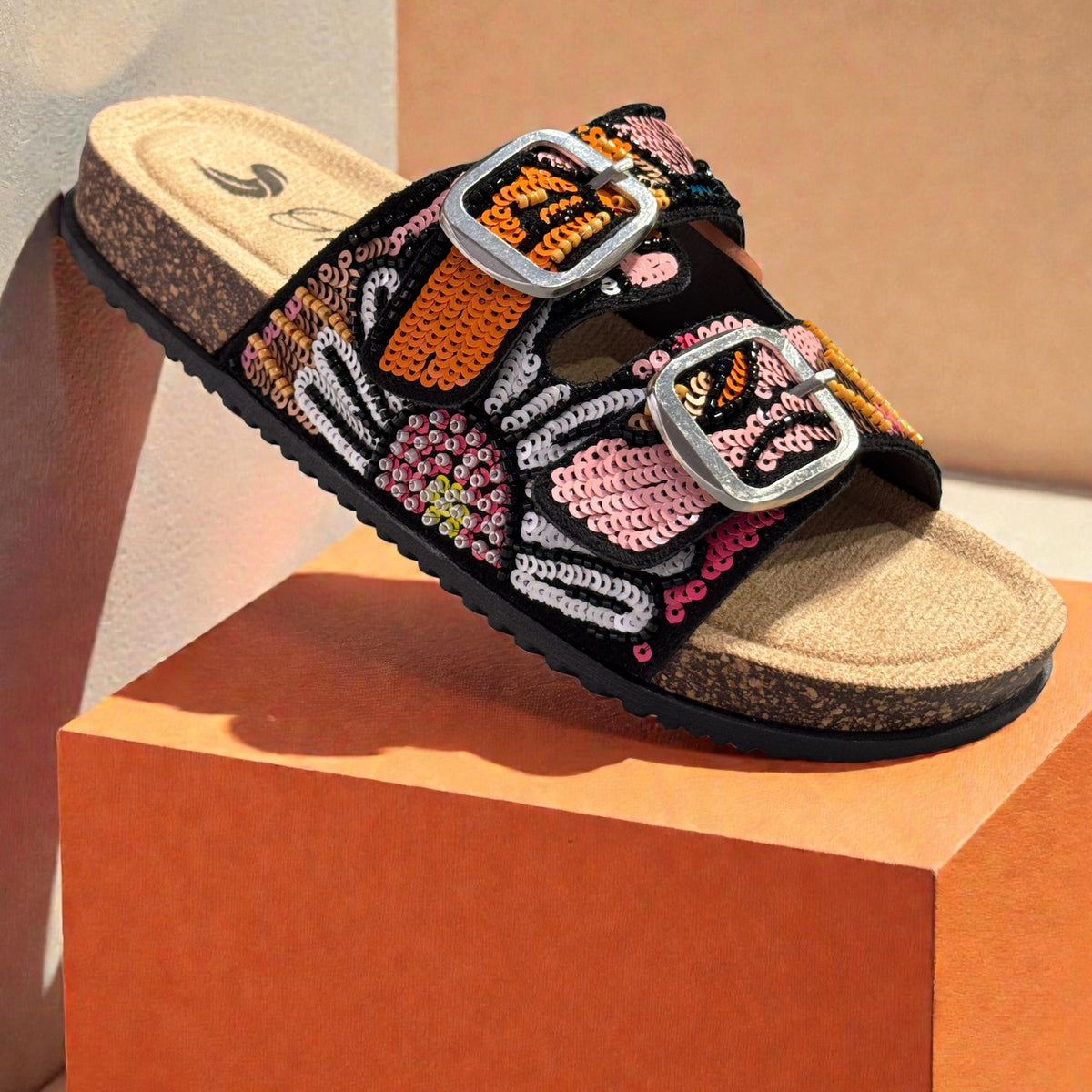 Womens Omg! Footwear Yinas Multi Sequin Embellished Slider