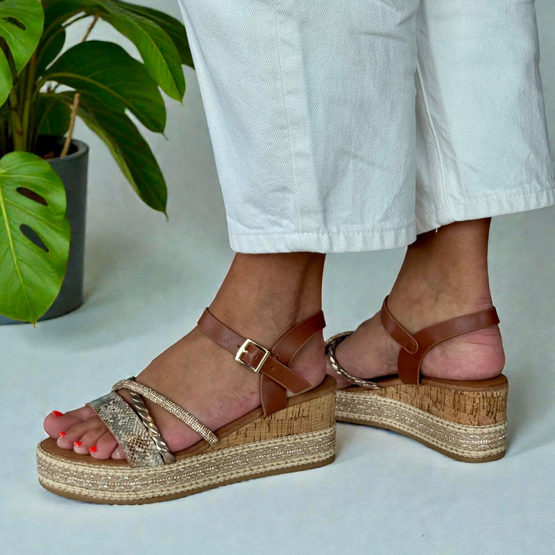 Womens Valentino Conte 6W8913 Strappy Wedge Sandals - Tan