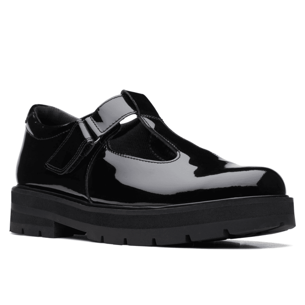 Junior Girls Clarks Prague Brill T-Bar School Shoe(G Fit) - Black
