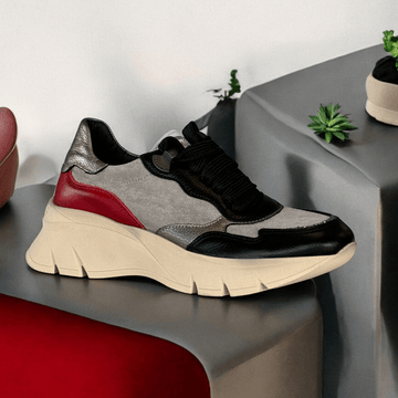 Womens Hispanitas 243617 Grey Black and Red Chunky Trainers - Helsinki