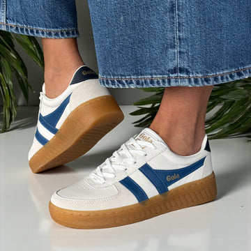 Womens Gola Grandslam Elite White Blue and Navy Gumsole Trainers - White