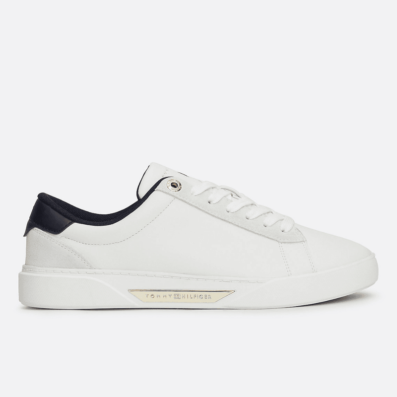 Womens Tommy Hilfiger Metal Hardware Leather Court Trainers - Ecru
