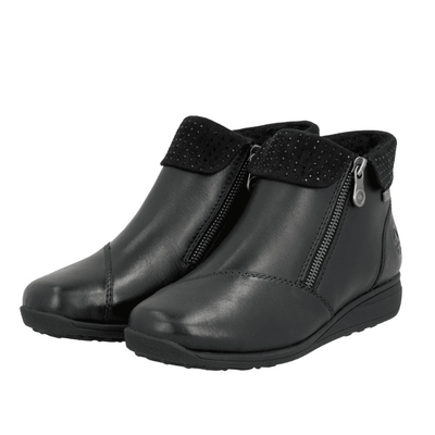 Womens Rieker 47252 Black Double Zip Diamante Cuff Boots - Water-Resistant - Black