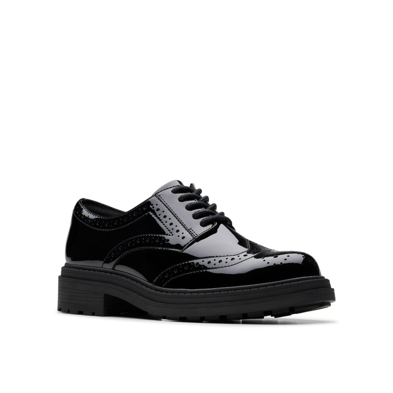 Girls Clarks Orinoco3 Derby School Shoes - Black Patent